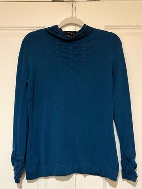 Tribal Teal-Blue Long Sleeve Mock Neck Top